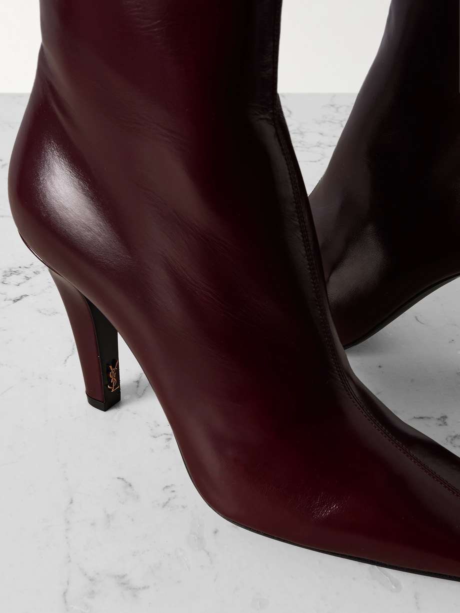 Saint Laurent 75mm Jill Pointed-toe Leather Ankle Boots In Brown