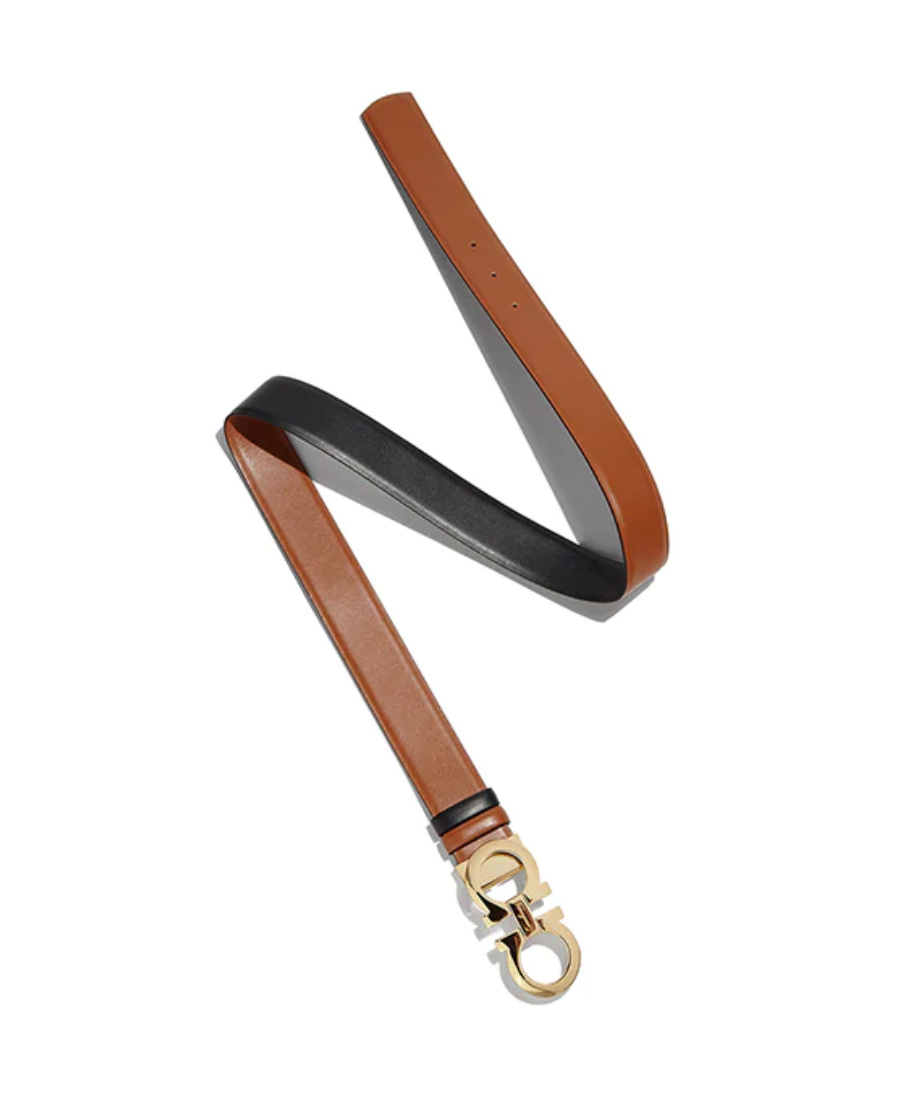 Ferragamo Gancini Reversible Grained Leather Belt In Multicolor