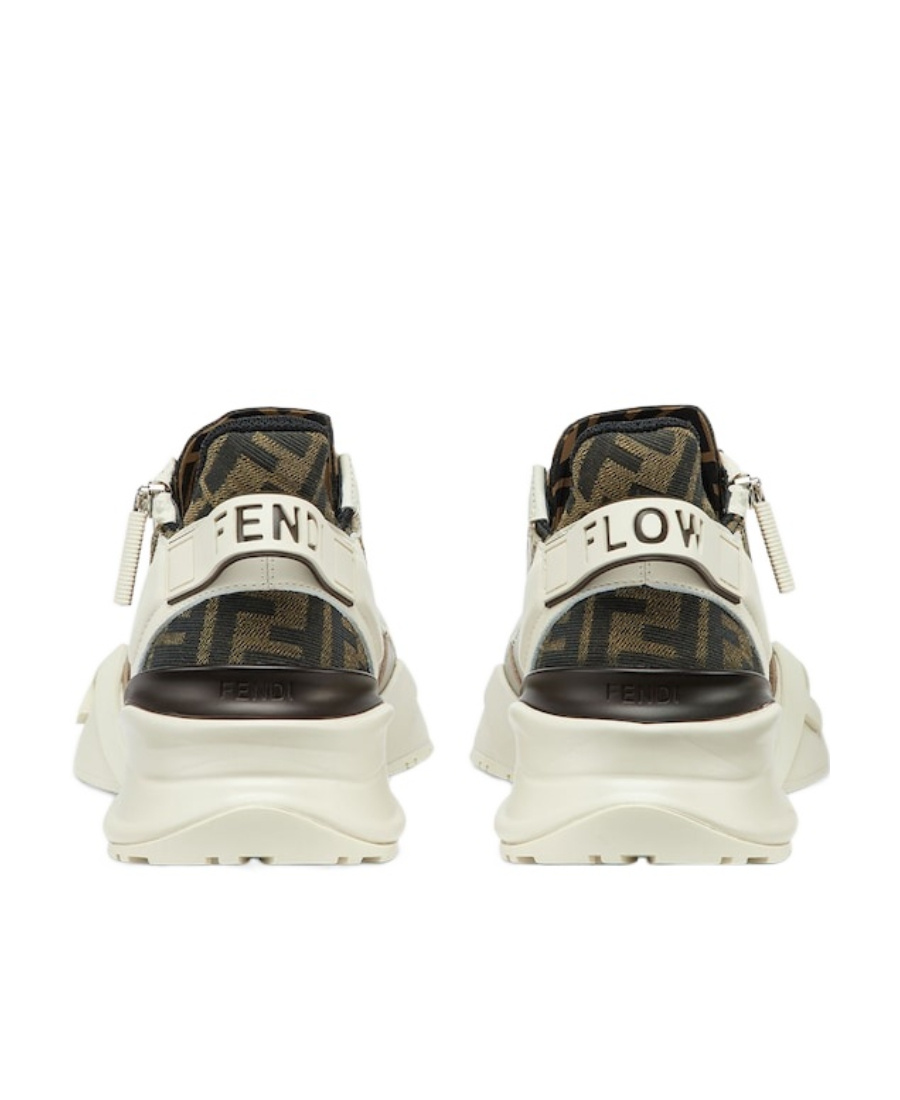 Fendi Beige Leather Sneakers With Ff Motif In Multi