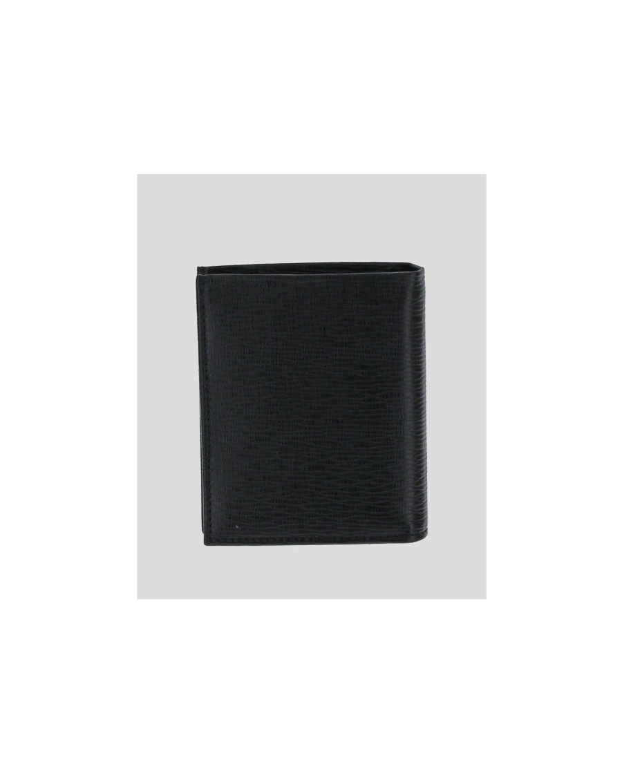 Ferragamo Black Cardholder With Gold-tone Gancini Logo In Calf Leather Man In Black
