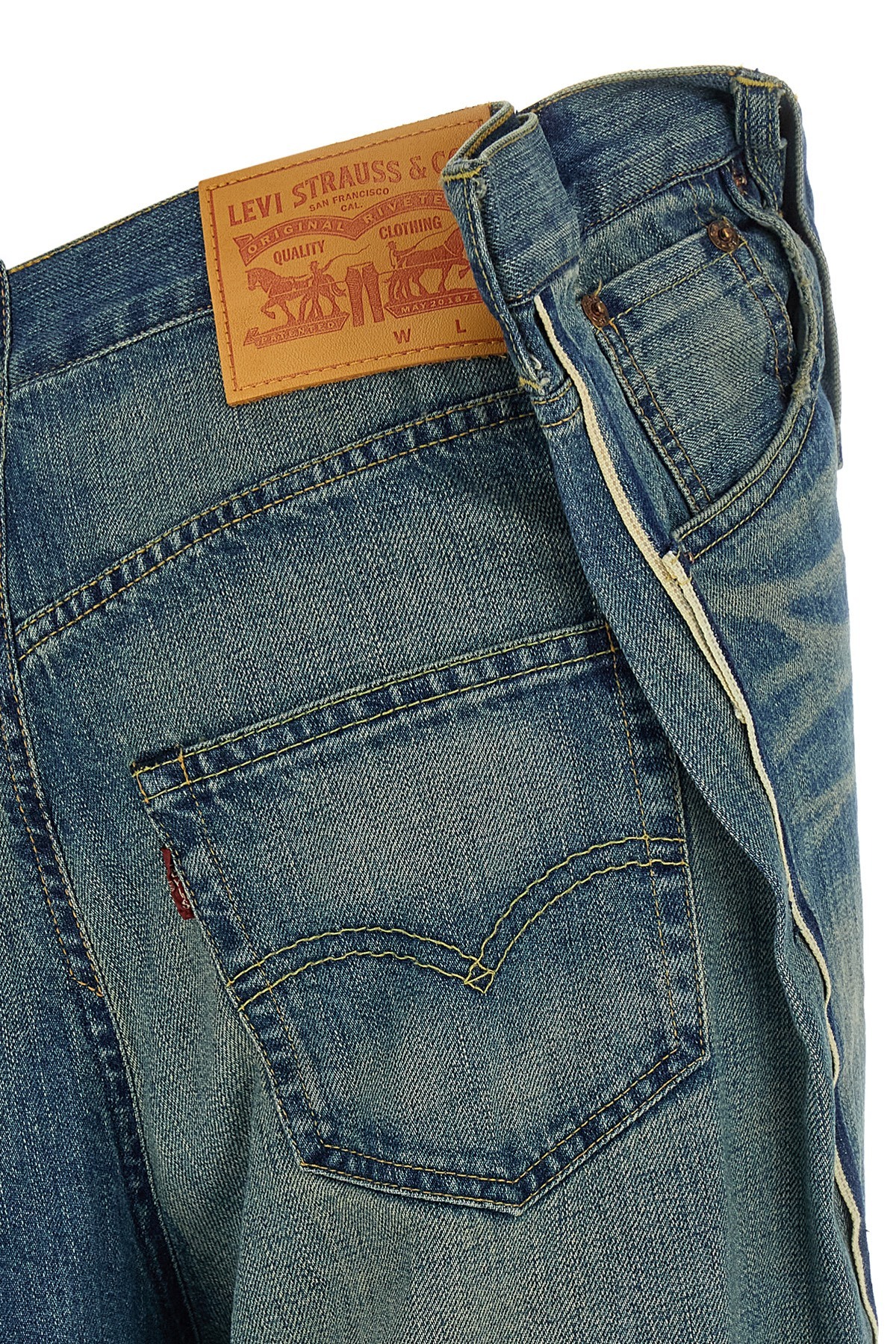 Junya Watanabe Asymmetric Stonewashed Denim Wide Leg Jeans In Multi