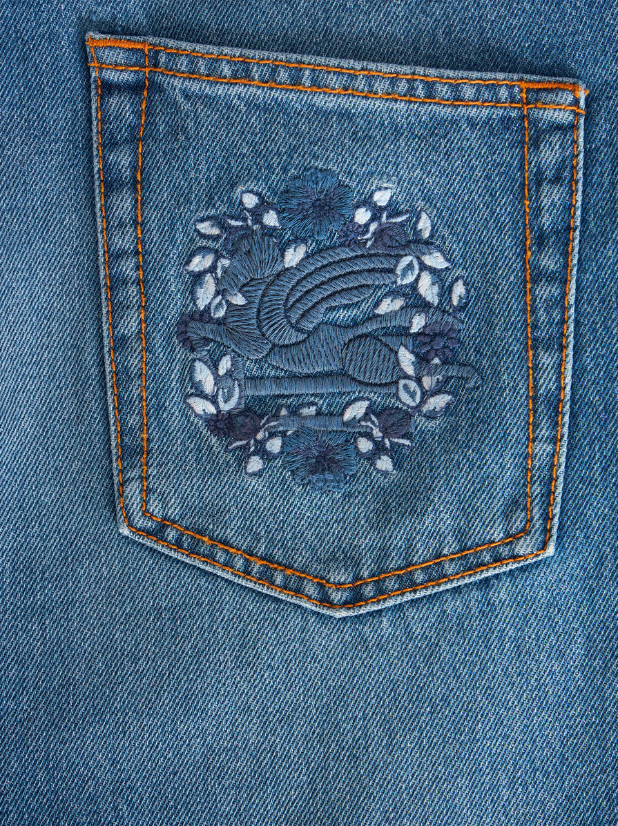 Etro Pegaso-embroidered Wide-leg Jeans In Blue