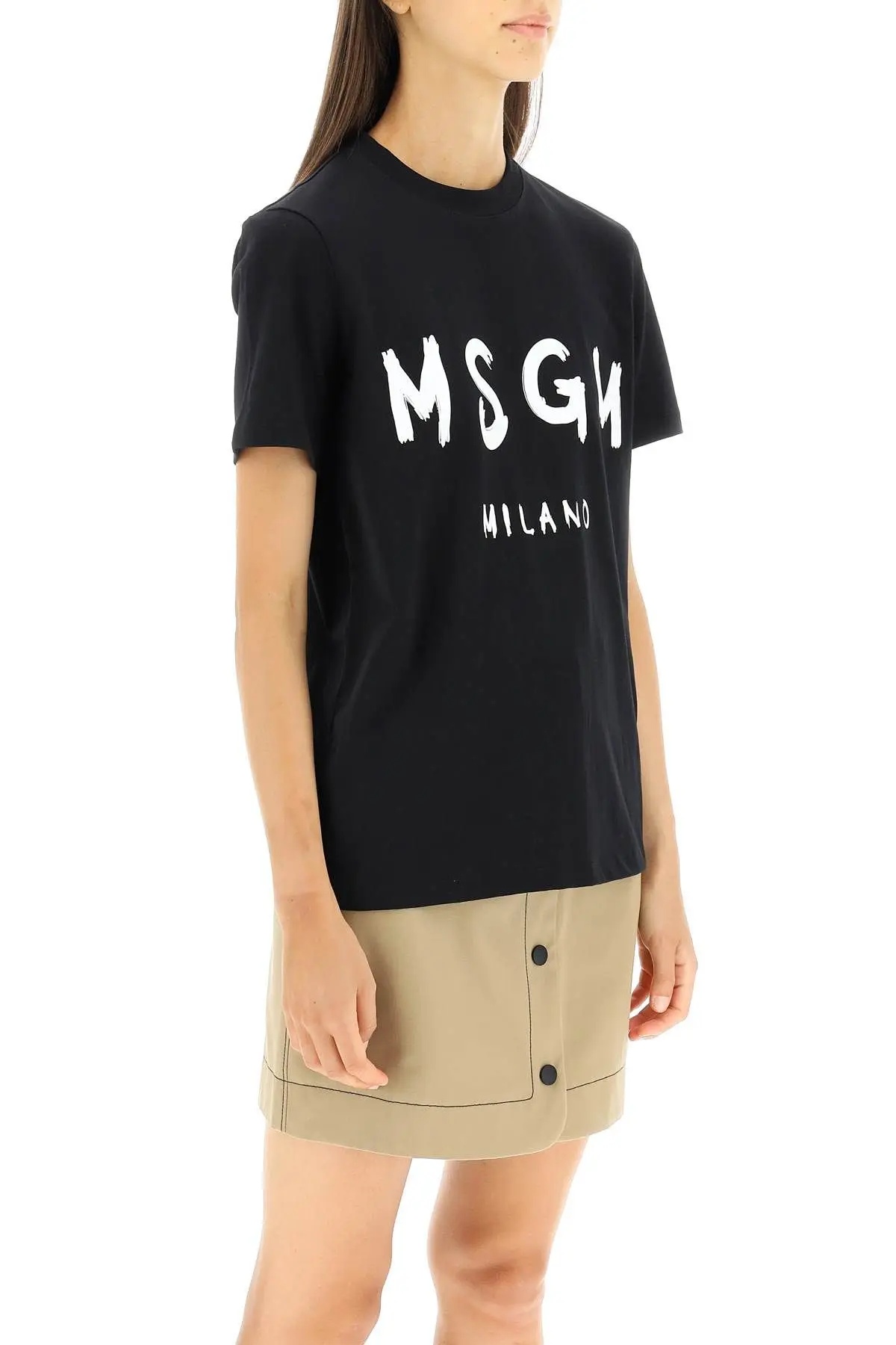 Msgm Black Printed T-shirt In Black