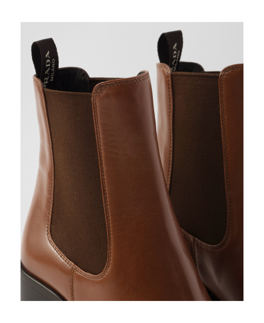 Prada Brushed Leather 85mm Ankle Boots In Brown