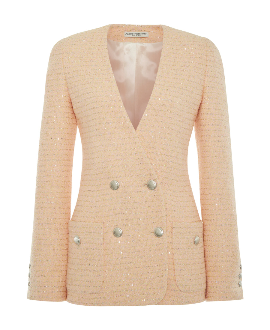 Alessandra Rich Sequinned Tweed Blazer In Nude