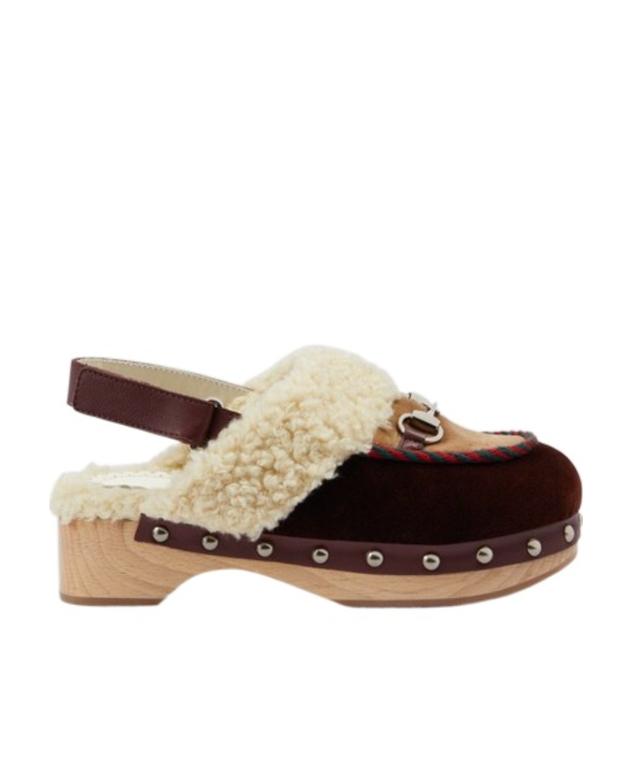 GUCCI HORSEBIT-DETAIL VELVET CLOGS 