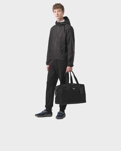 Prada Re-nylon And Saffiano Leather Duffle Bag In Black