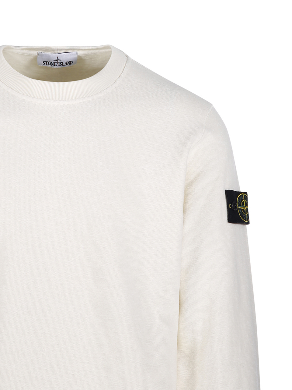 Stone Island Ivory Wool Blend Crewneck Sweater In White