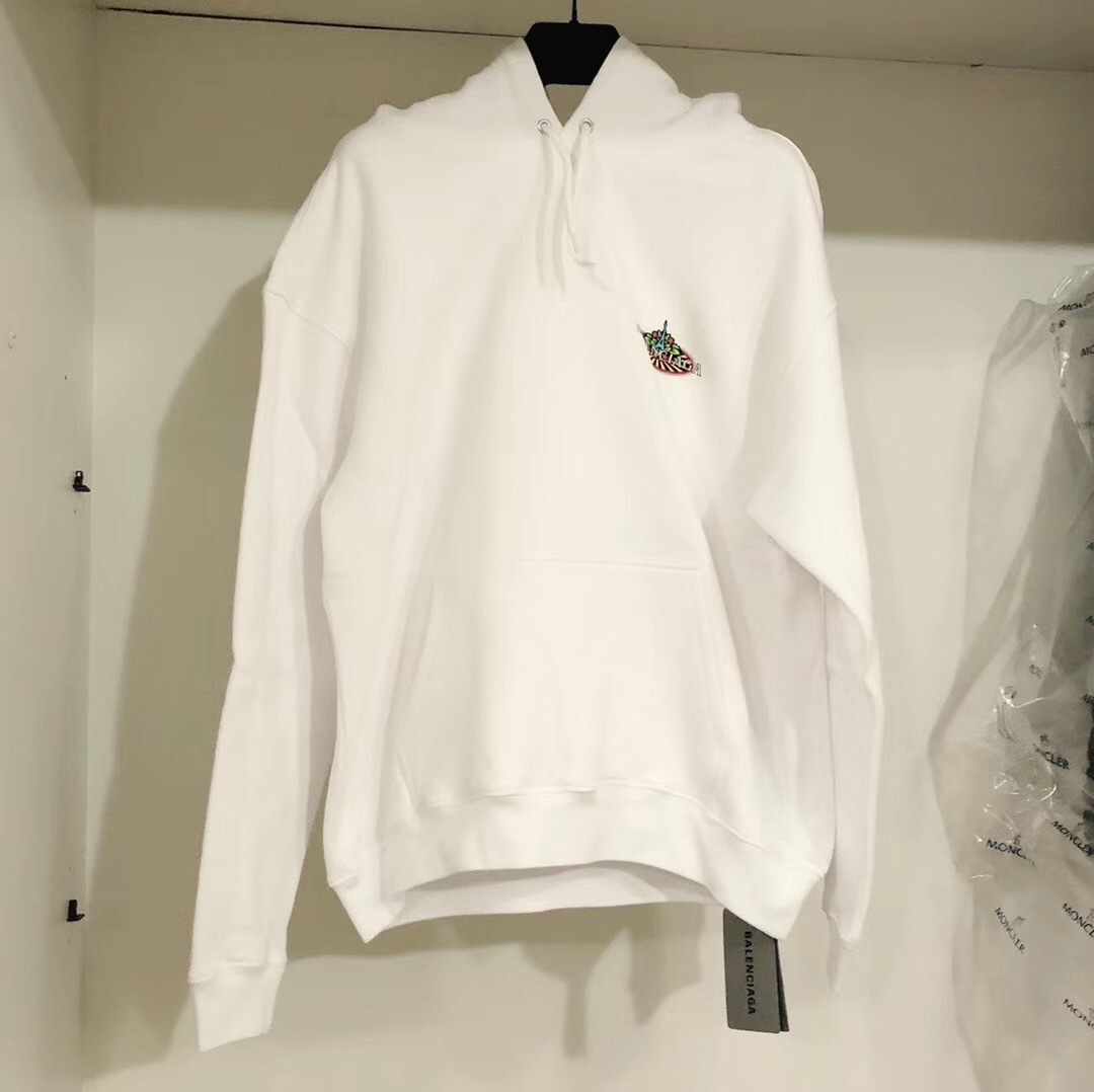 Balenciaga Logo Printed Hooded Sweater In White