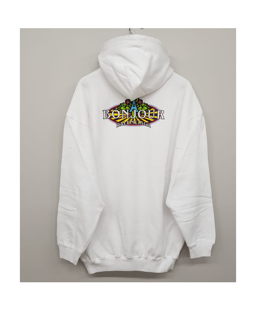 Balenciaga Logo Hooded Sweater In White