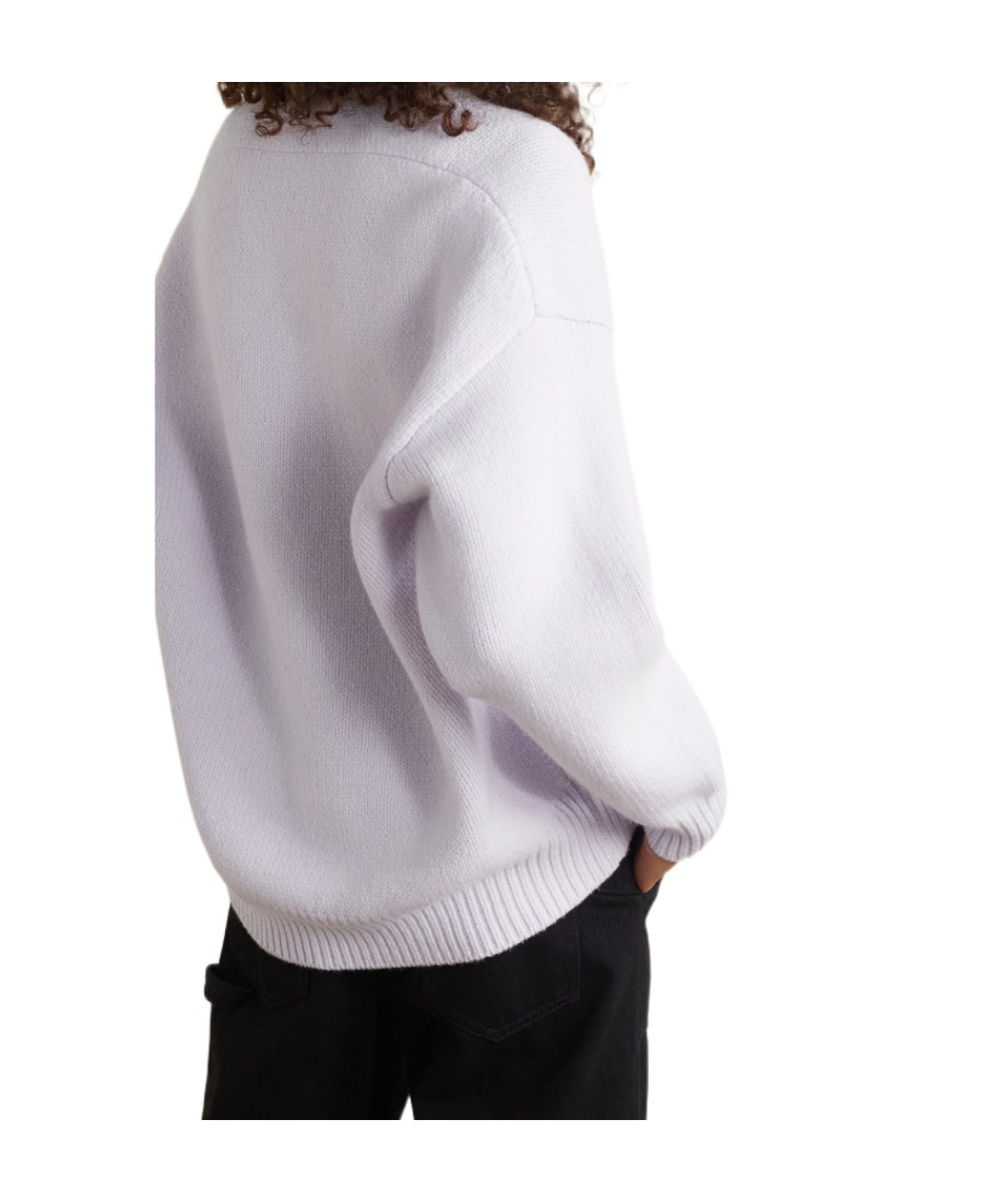 Alexander Wang Wool Back Vertical Pleated Semi-zipper Pullover In Purple