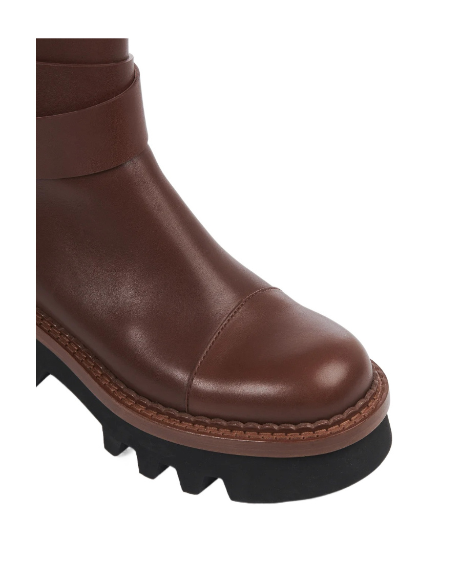 Chloé Leather Boots With Buckle Detail And Tank Sole In Red