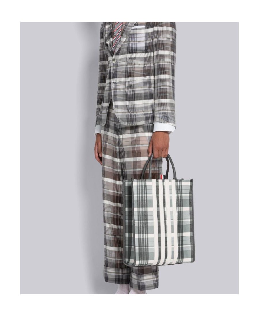Thom Browne 4-bar Stripe Tote Bag In Gray