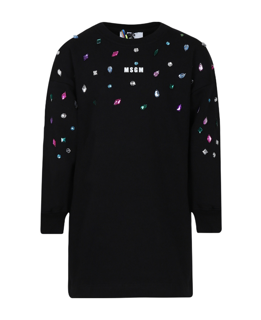 Shop Msgm Crystal-embellished Sweatshirt Dress In Black