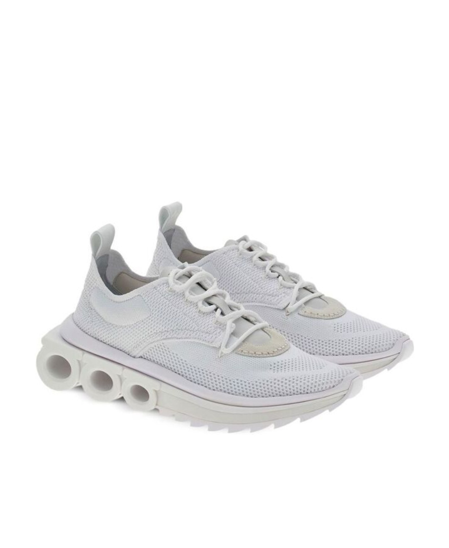 Ferragamo Men Nylon Sneakers With Iconic Gancini Sole In Gray