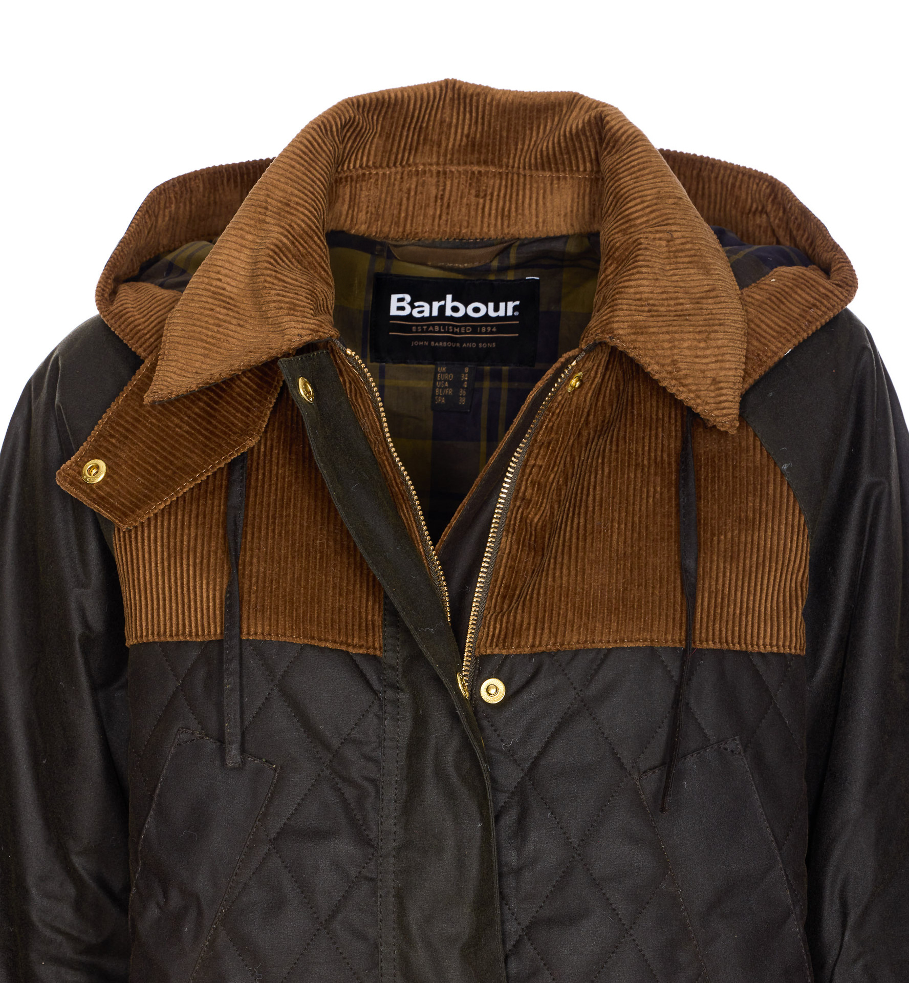 Barbour Quilted Corduroy-panels Puffer Jacket In Black