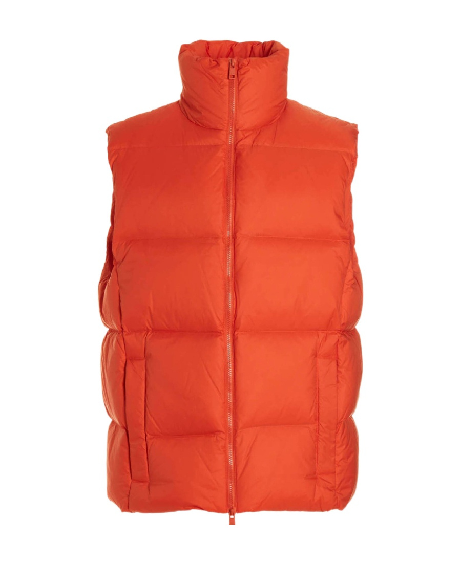 Msgm Logo Embroidered High Collar Padded Jackets In Red