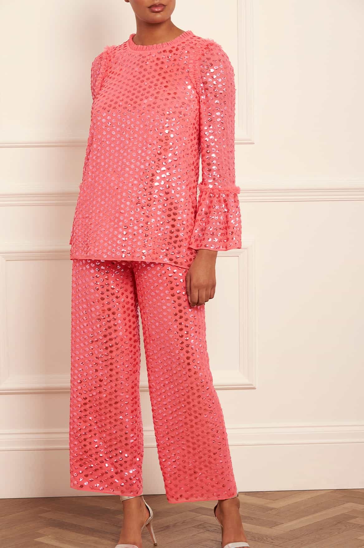 Shop Needle & Thread Raindrop Gloss Trousers In Pink