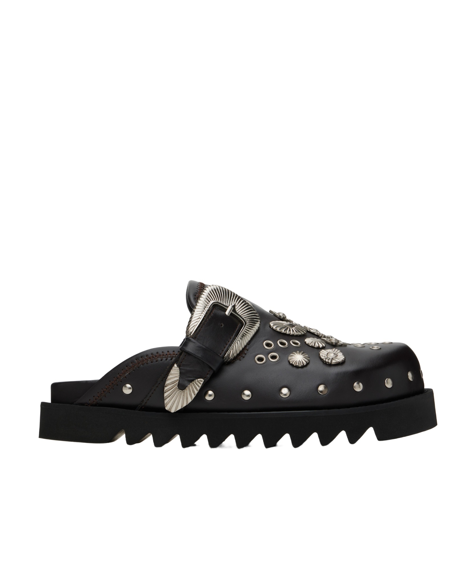 Toga Virilis Ssense Exclusive Black Eyelet Metal Sabot Slip-on Loafers In Dark Brown
