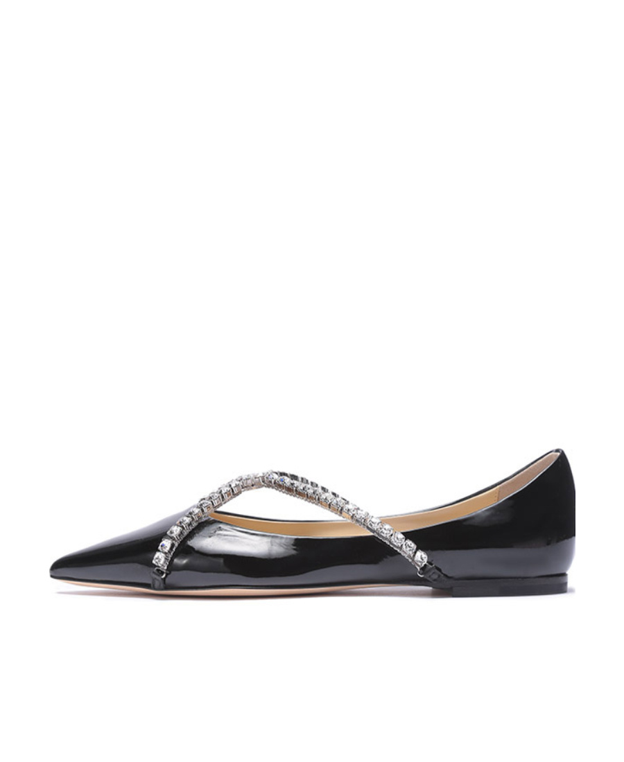Jimmy Choo Crystal Chain Pointed Shallow-mouth Flat Shoes In Black