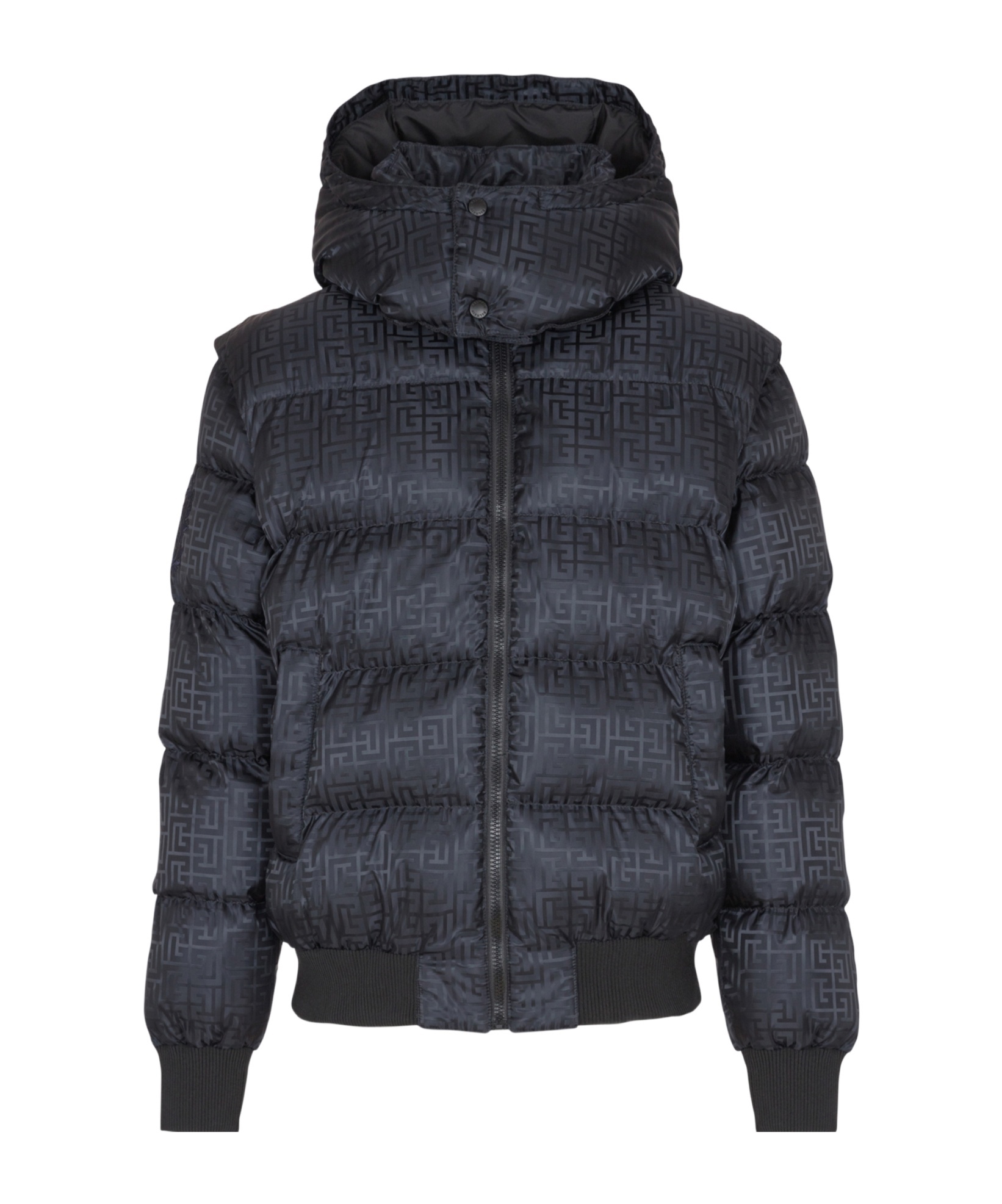 Balmain Cropped Monogram Jacquard Padded Jacket