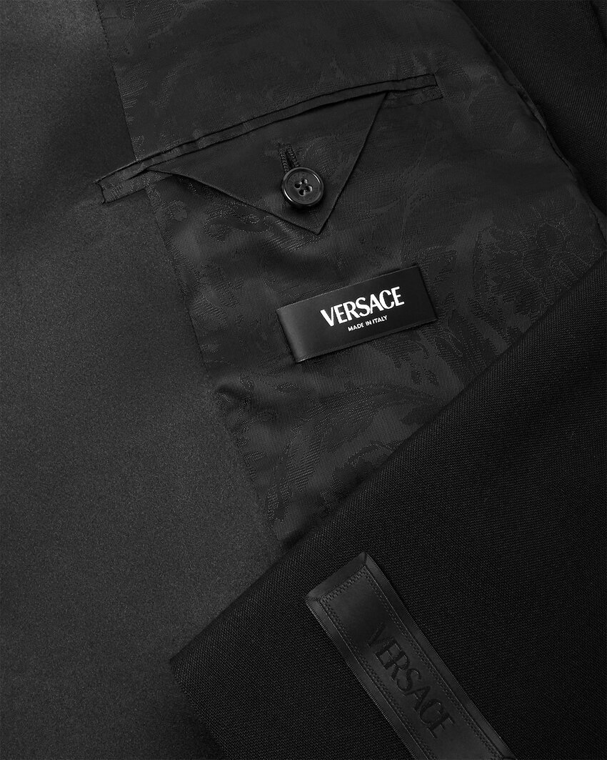 Versace Duchesse Satin-trim Single-breasted Blazer In Black