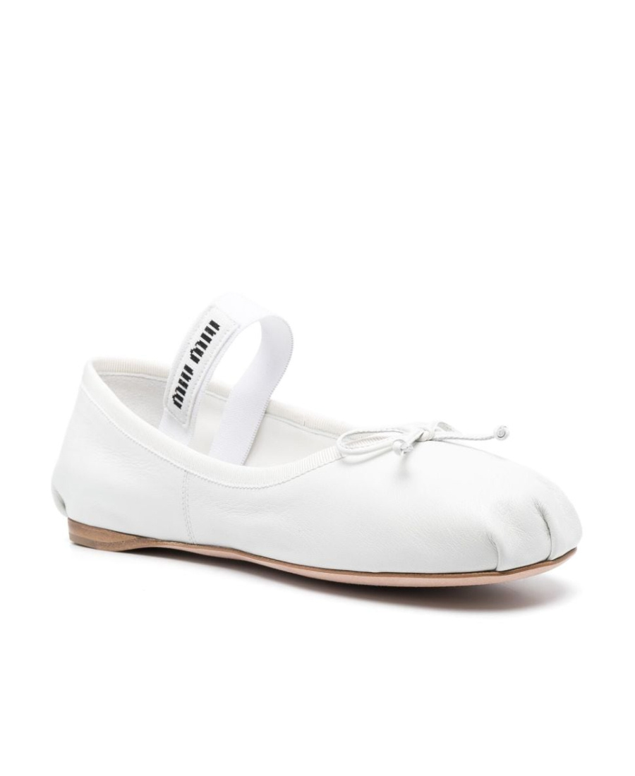 Miu Miu Leather Mary Jane Ballerina Flats In White