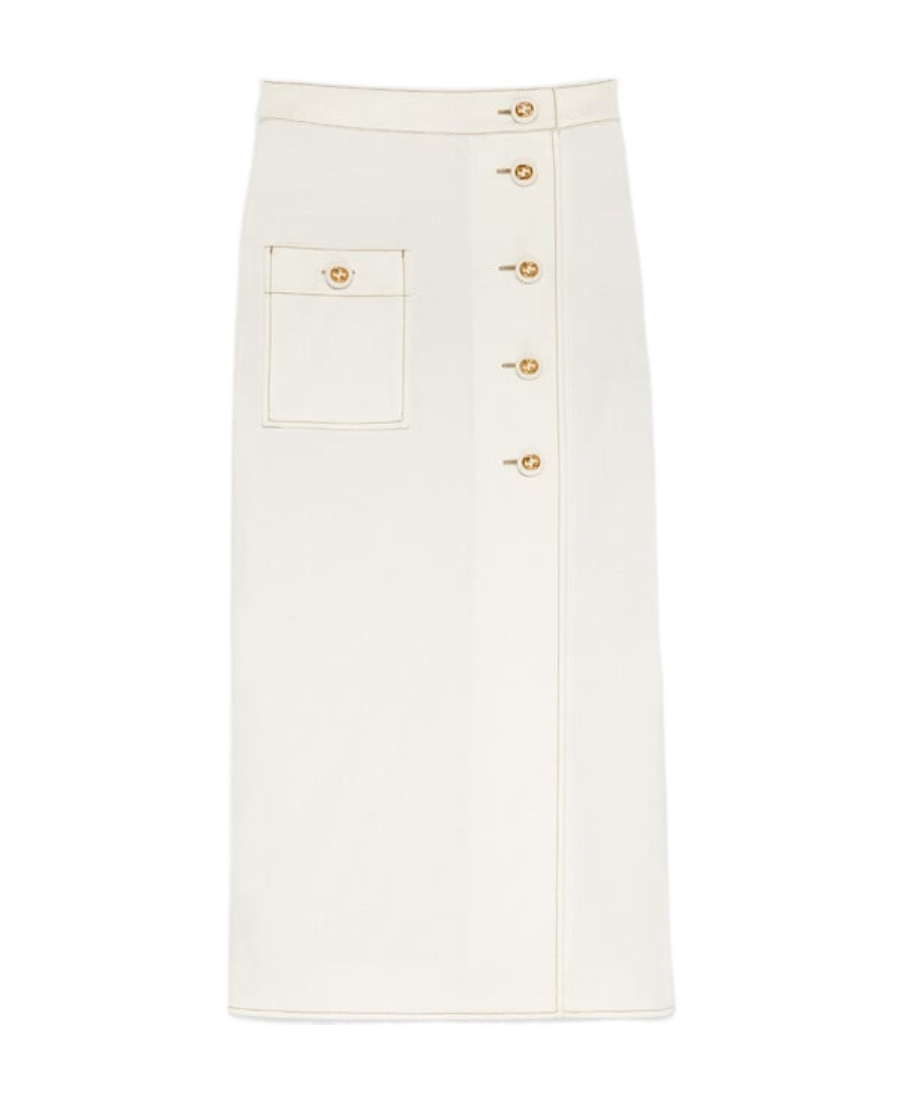 Gucci Patch-pocket Buttoned Skirt In White