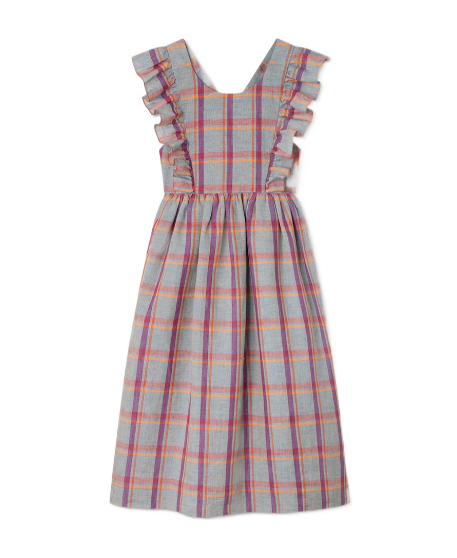 Bonpoint Carole Check-print Maxi Dress In Gray