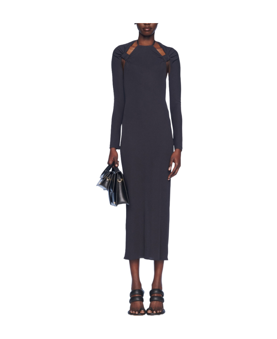 Jacquemus Navy Blue Hollowed-out Dress In Black