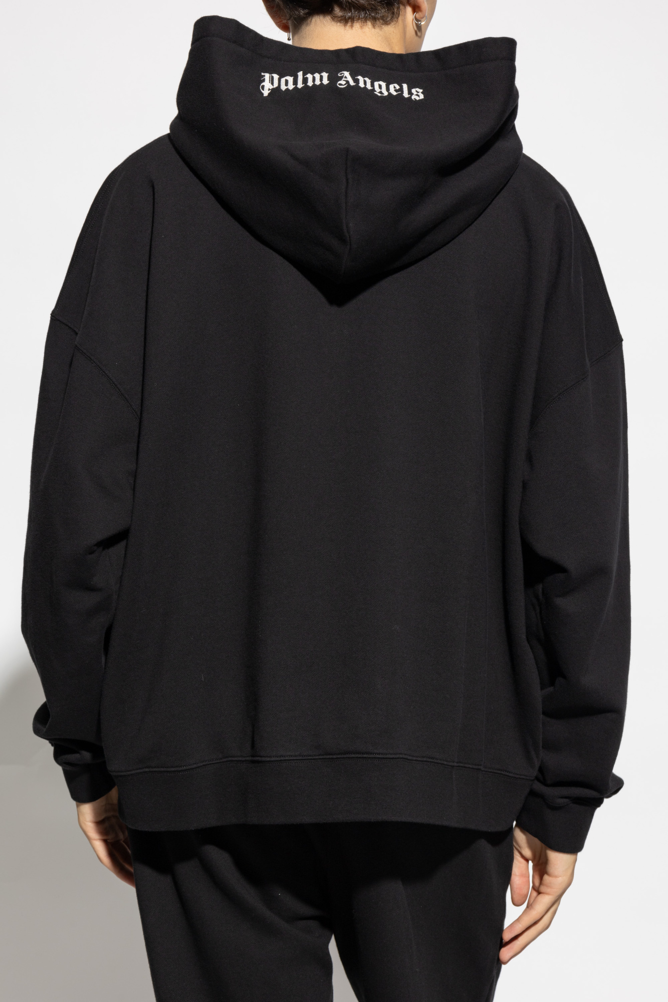 Palm Angels Brand-embroidery Kangaroo-pocket Relaxed-fit Cotton-jersey Hoody In Black