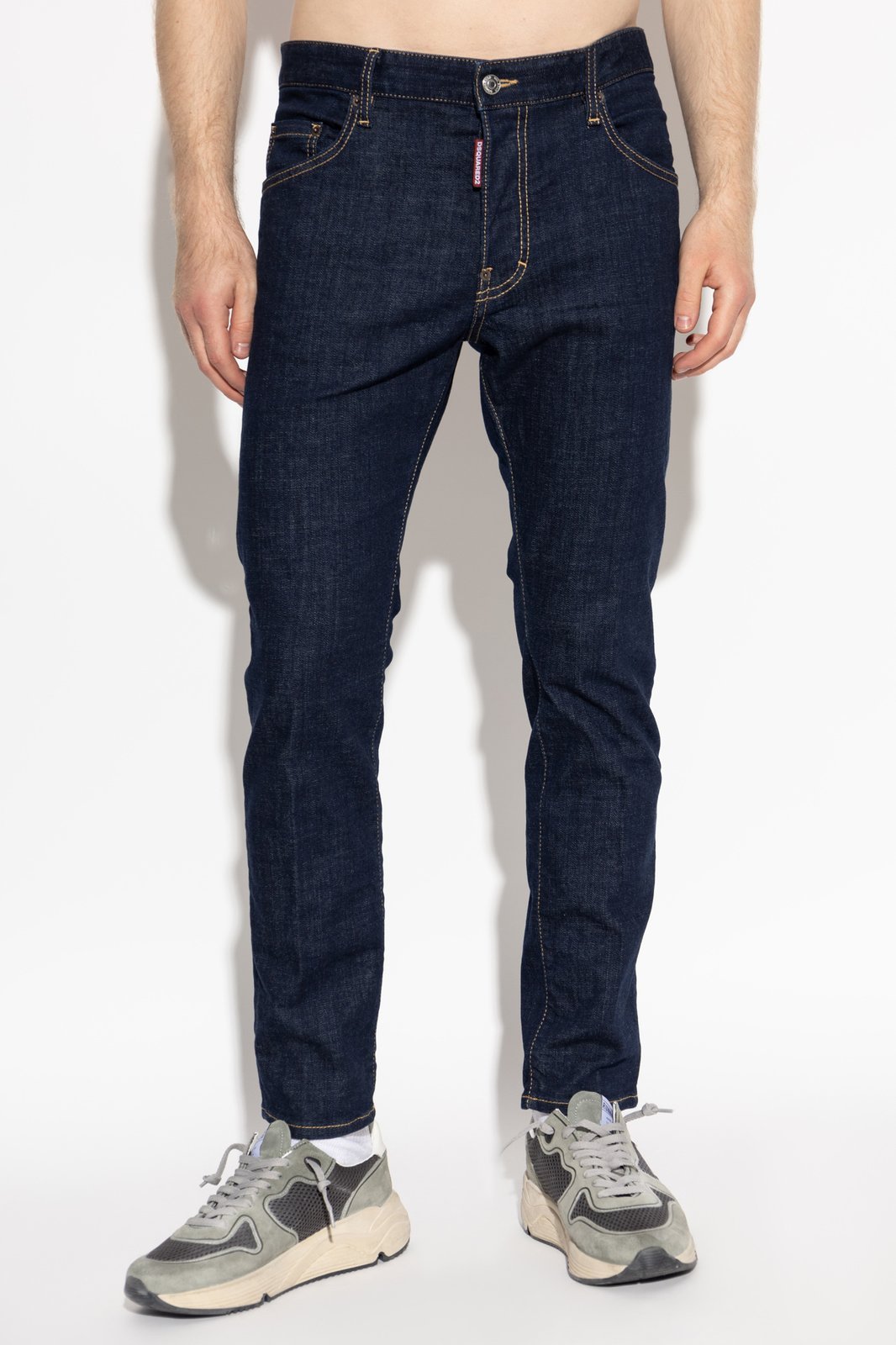 Dsquared2 Blue Jeans With Contrast Stitching And Logo Patch On The Back In Denim Man