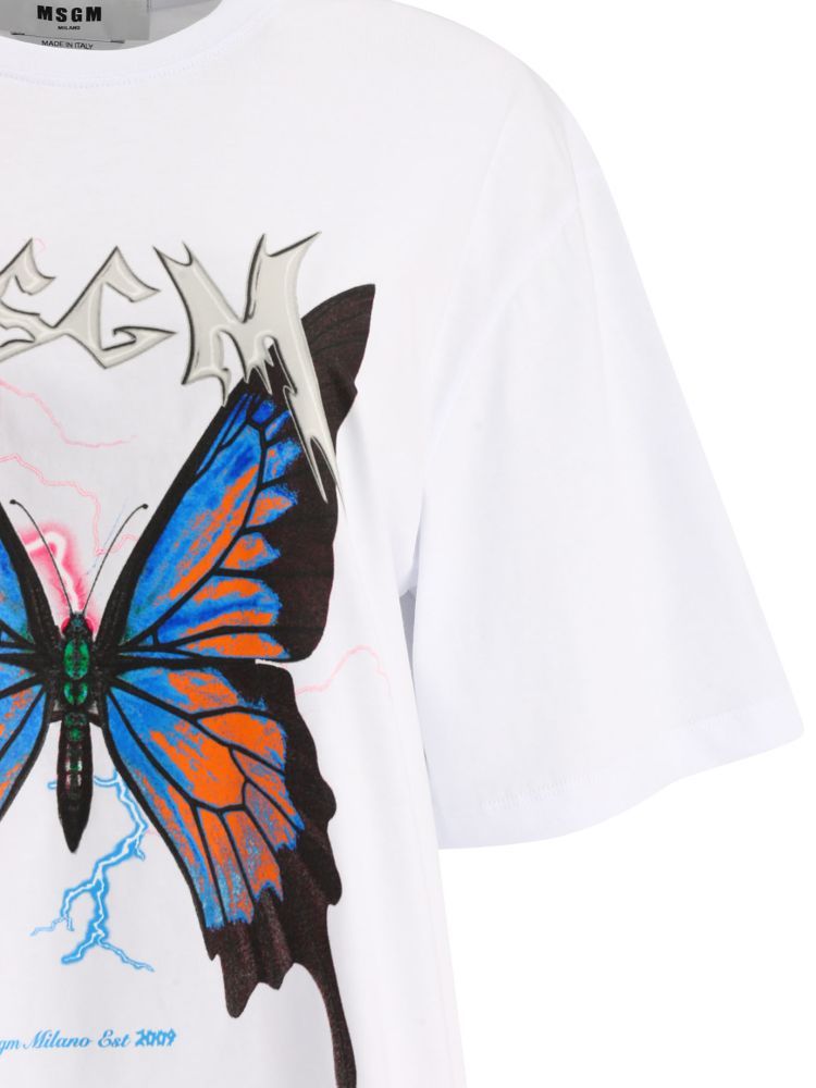 Msgm Butterfly-print Short-sleeve T-shirt In Black