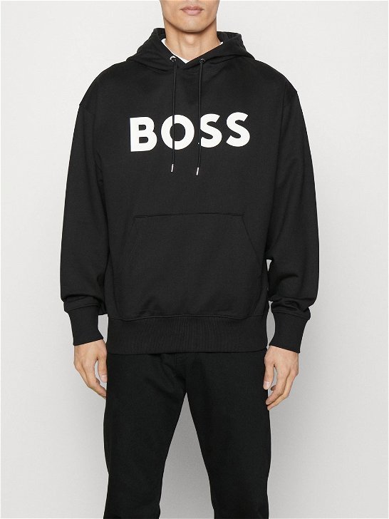Shop Hugo Boss Logo-print Cotton Hoodie In Black