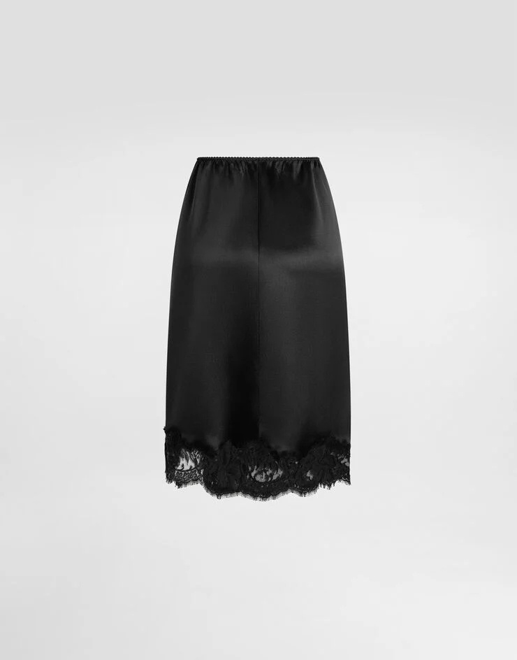 Dolce & Gabbana Lace-insert Satin Skirt In Black