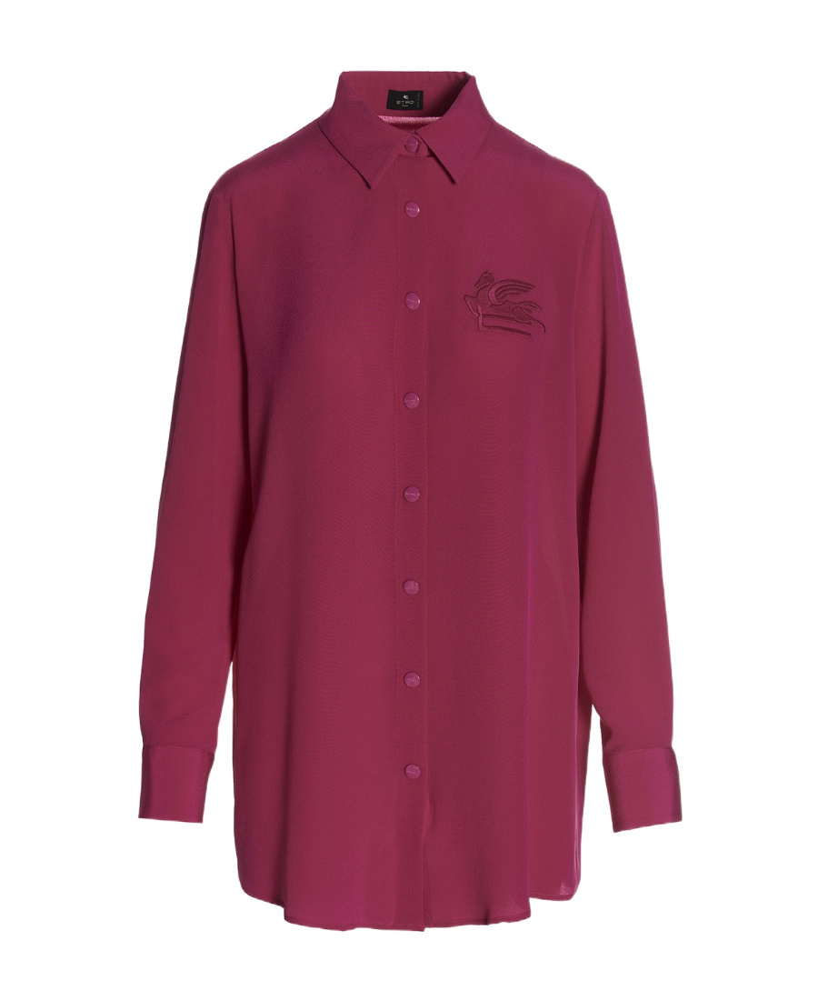 Etro Pegaso-appliqué Silk Shirt In Red