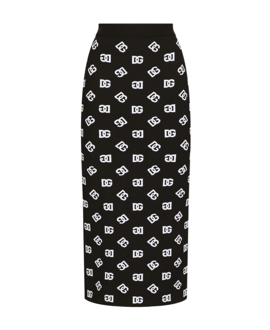 Dolce & Gabbana Chic Black Mambo Midi Skirt With White Pots In Black