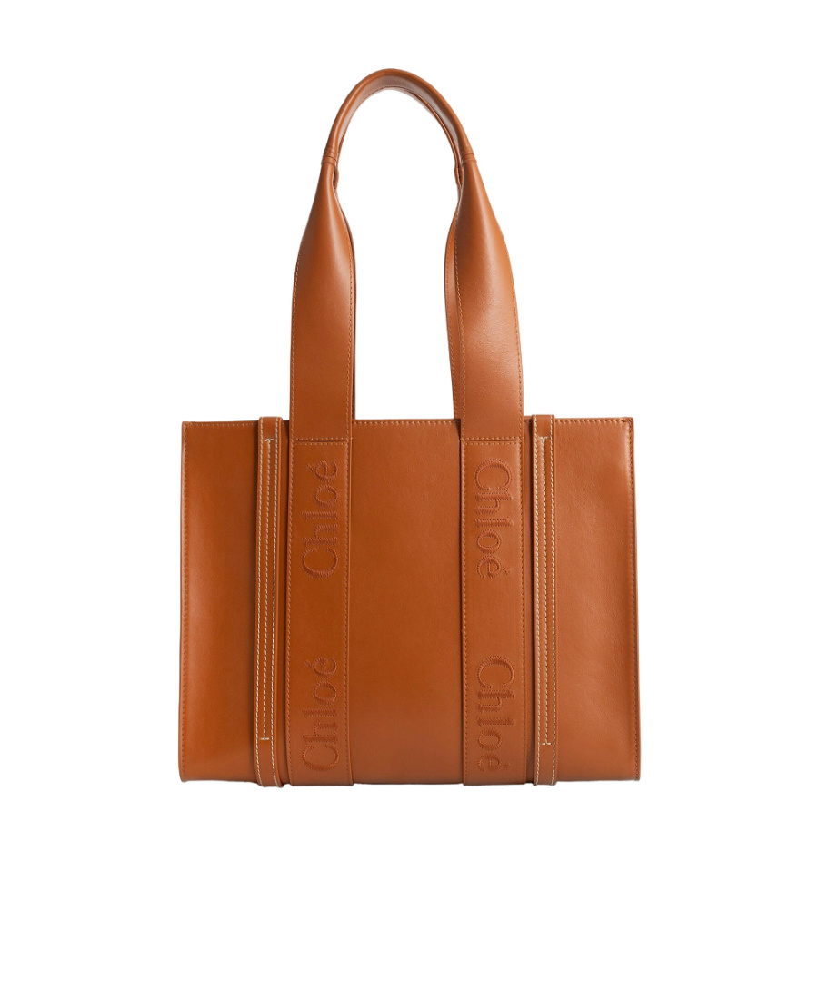 Chloé Woody Medium Embroidered Leather Tote In Brown