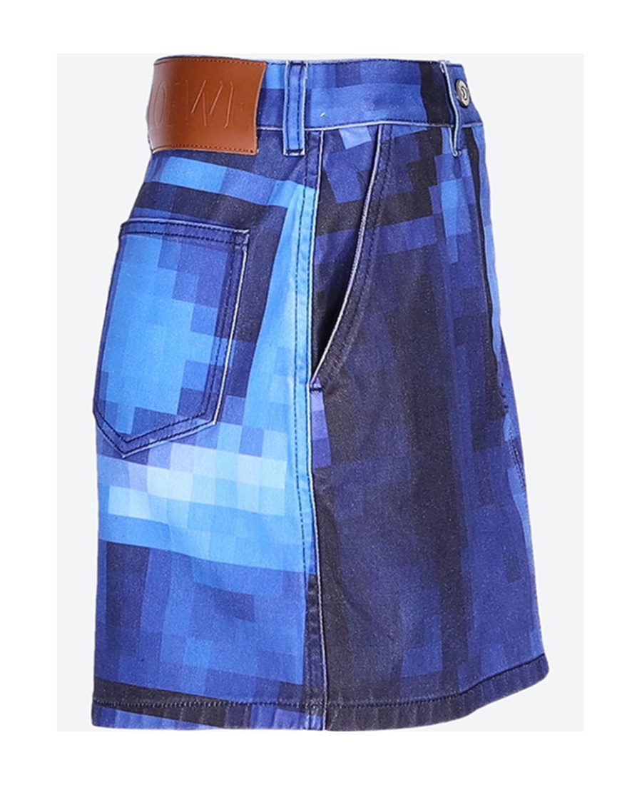 LOEWE PIXELATED MINI SKIRT IN DENIM 