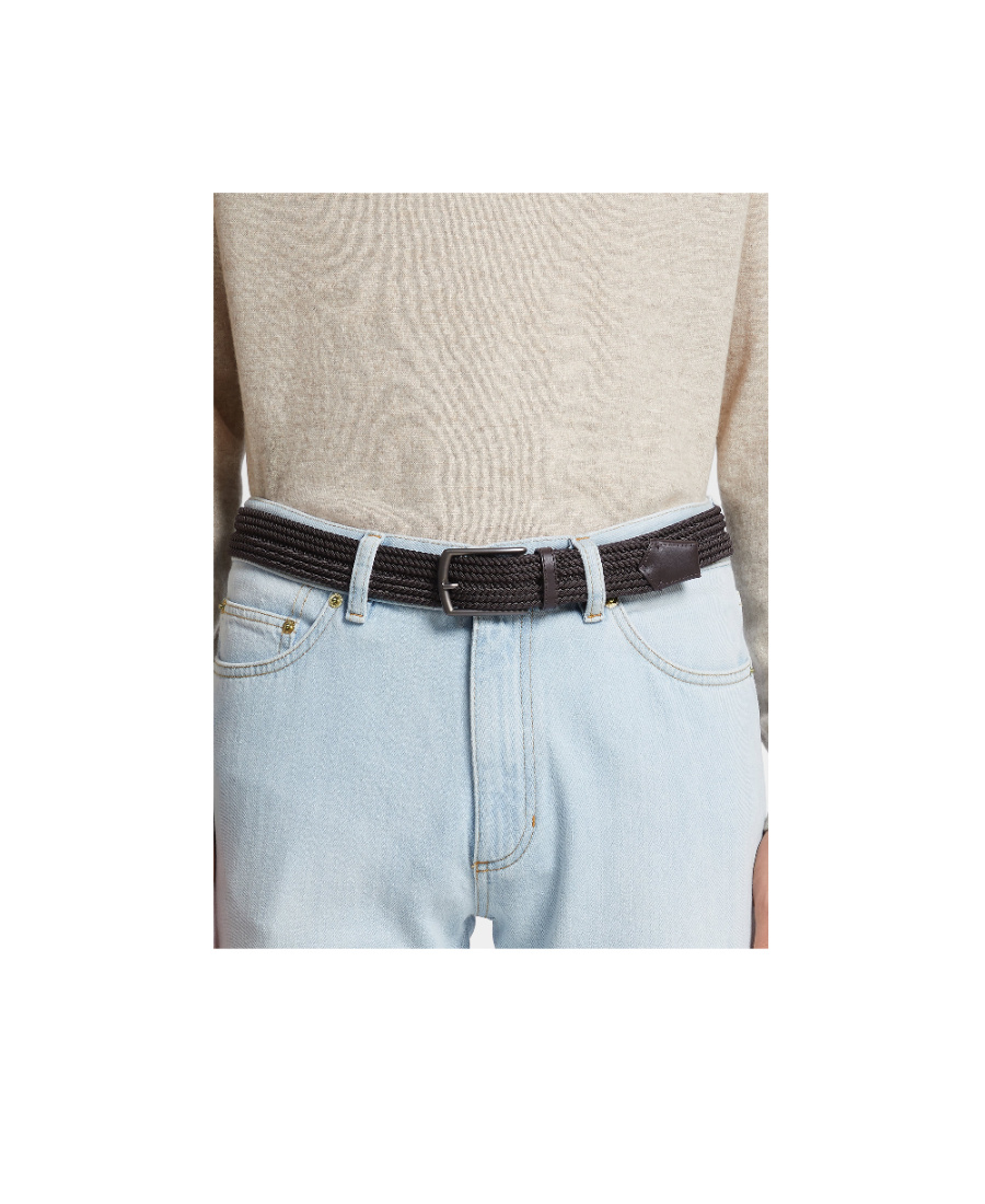 Zegna Black Elastic Rayon Braided Belt In Black
