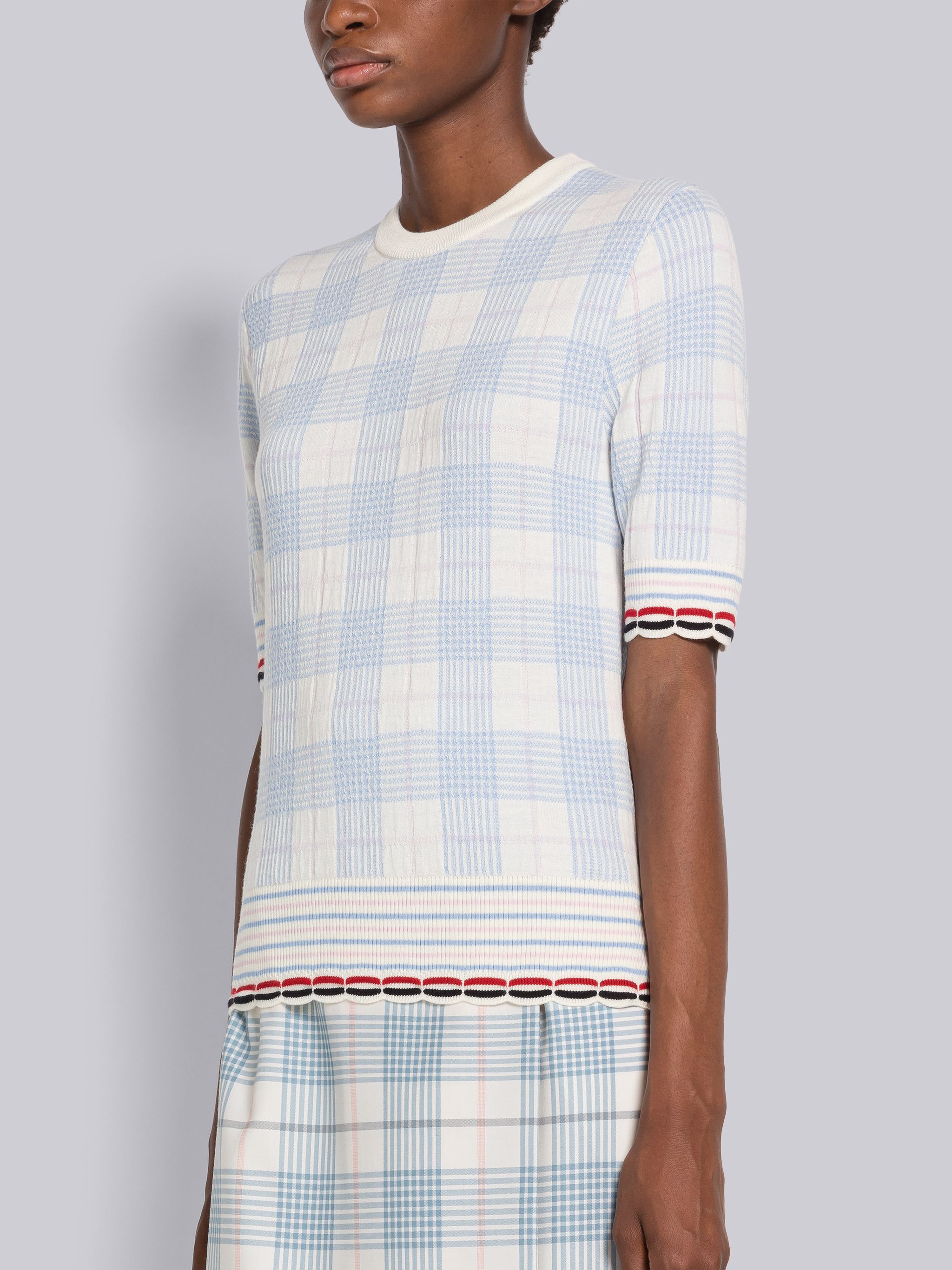 Thom Browne Check-pattern Knitted Top In White