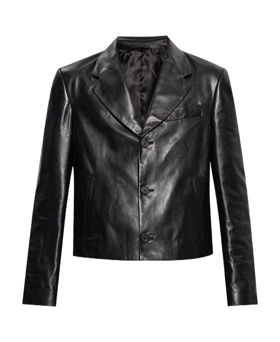 Ferragamo Slim-cut Leather Blazer With Chest Welt Pocket In Black