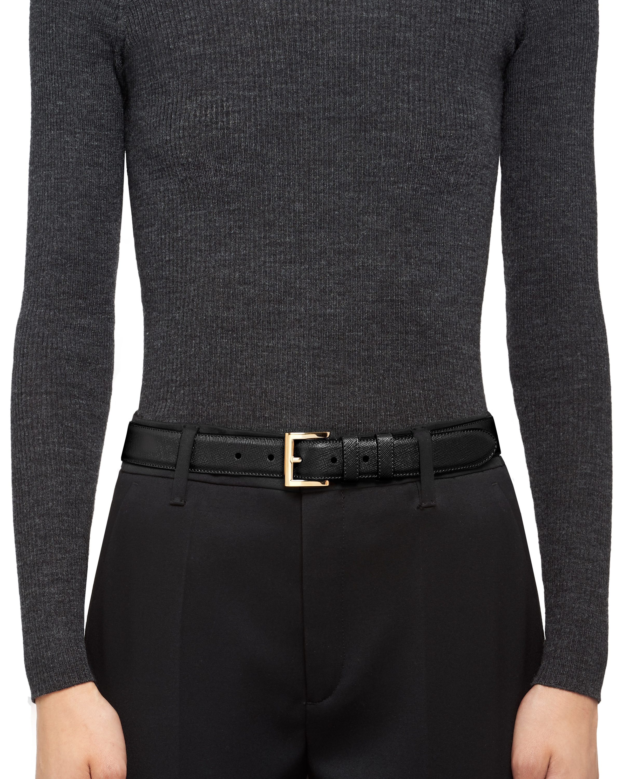 Prada Logo Plaque Leather Belt In Black