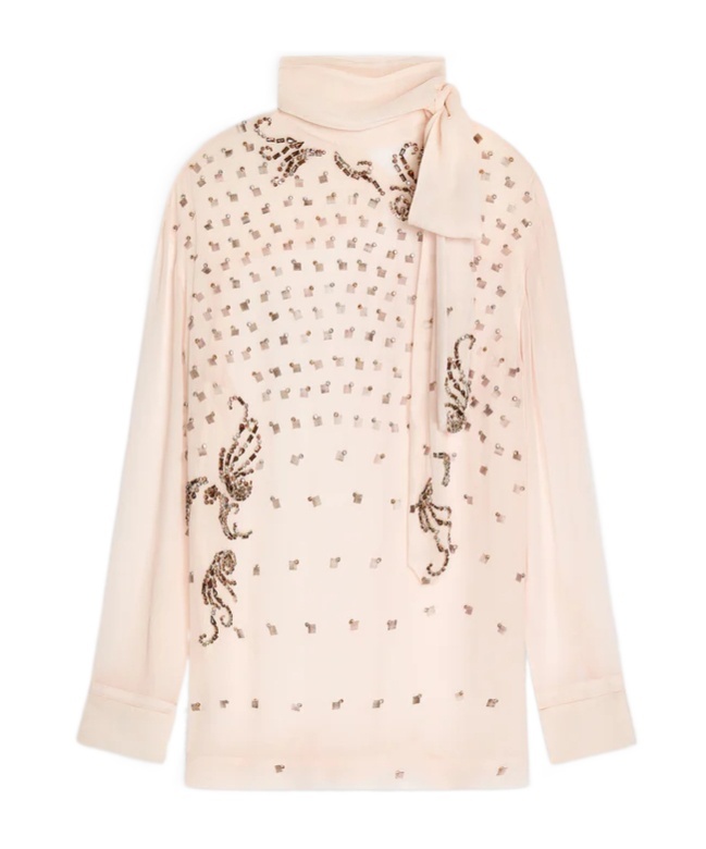 Dries Van Noten Embellished Tie-neck Blouse In Neutral
