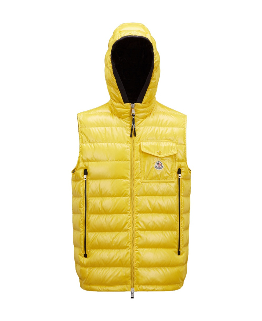 Moncler Chest Logo-patch Padded Gilet In Yellow