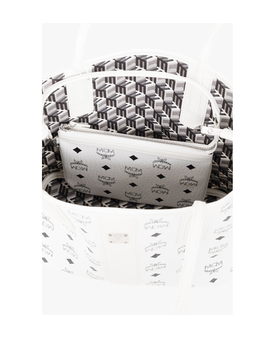 Mcm White Canvas Reversible Liz Shopping Bag In White