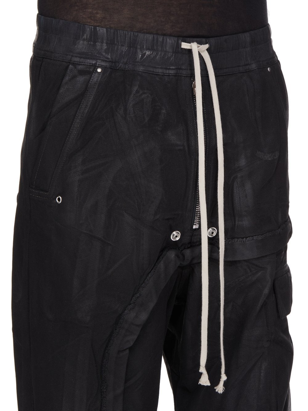 Rick Owens Drkshdw Black Hollywood Imbalanced Double Cargo Jumbo Belas Denim Cargo Pants In Black