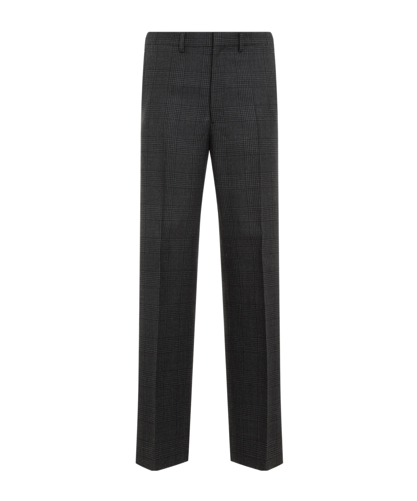 Prada Prince Of Wales Checked Wool Trousers In Gray