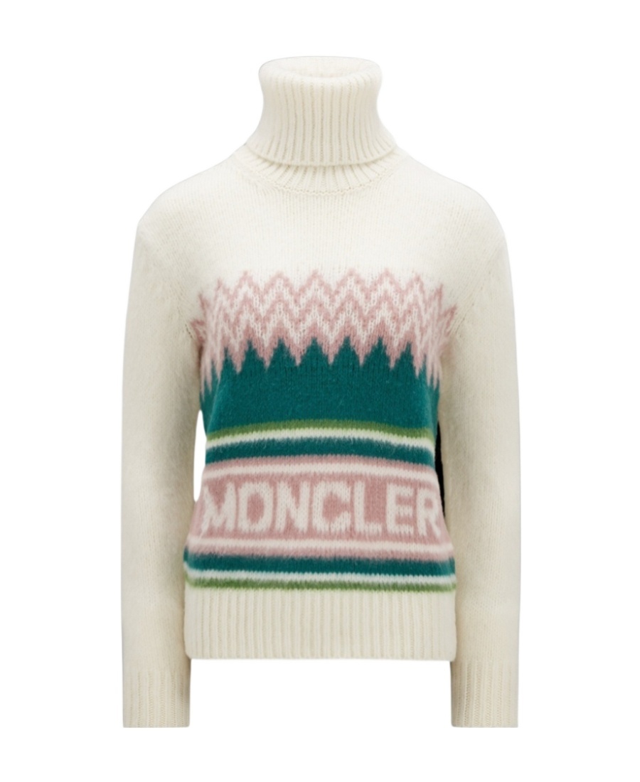 Moncler Dolcevita Intarsia Wool Turtleneck Sweater In Nude