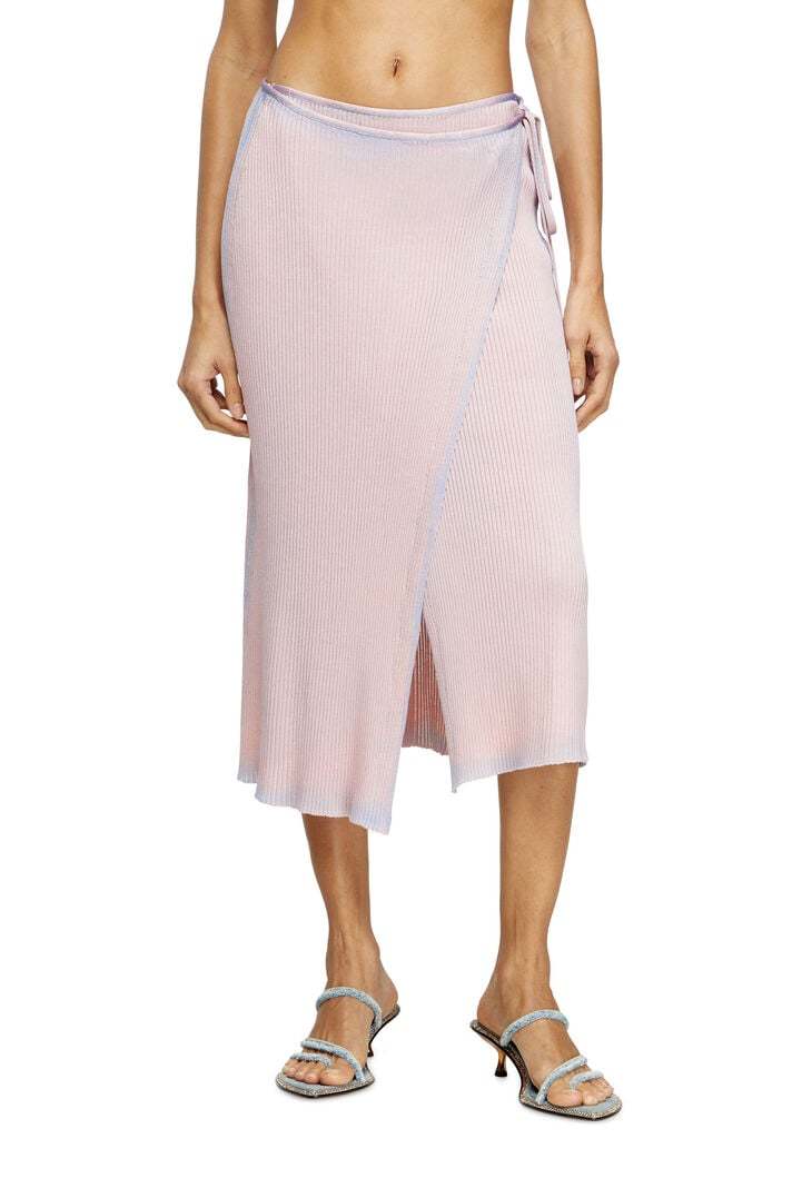 Diesel Wrap Skirt In Double-dyed Rib-knit In Pink
